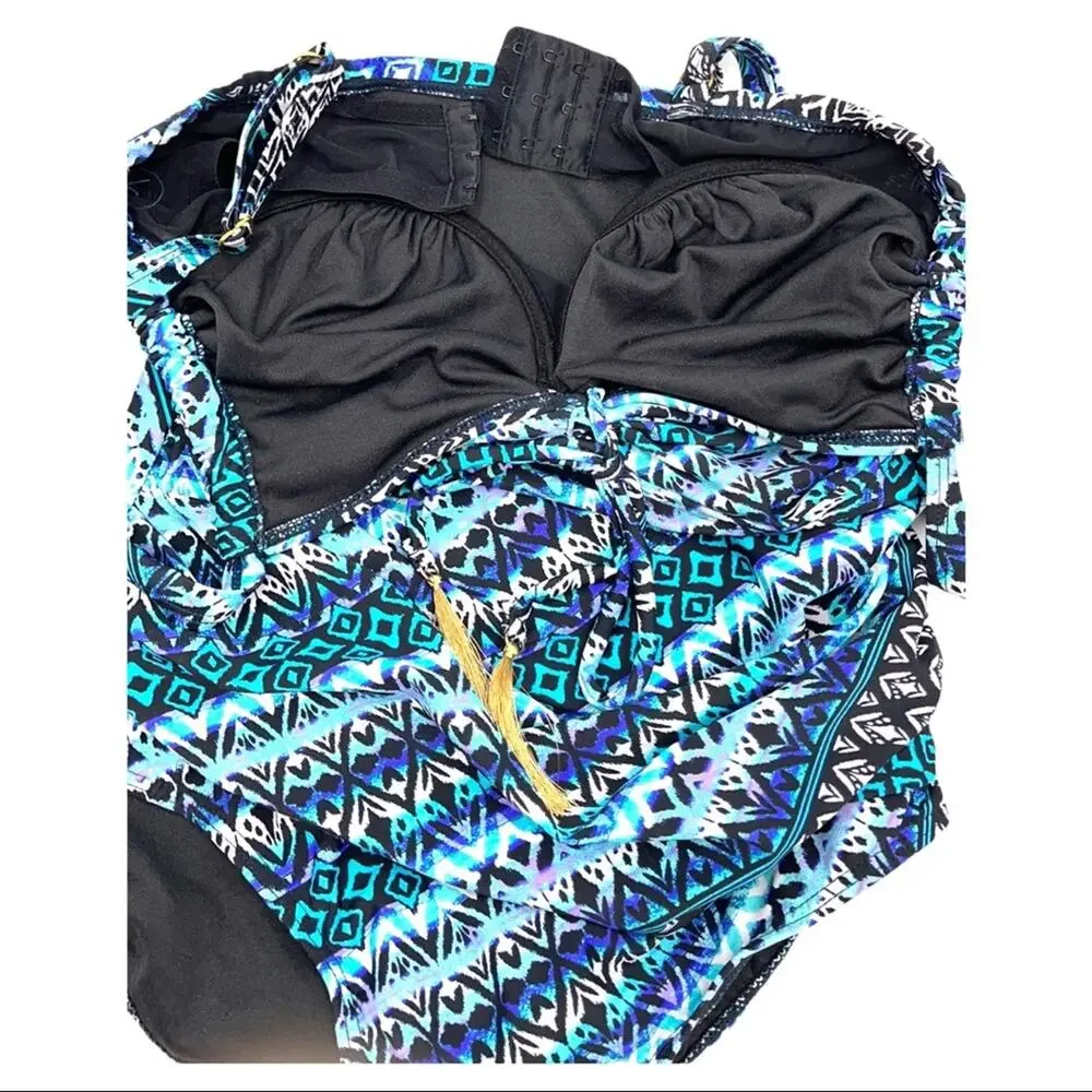 SWIMSUITS FOR ALL blue one piece women size 8DD/F